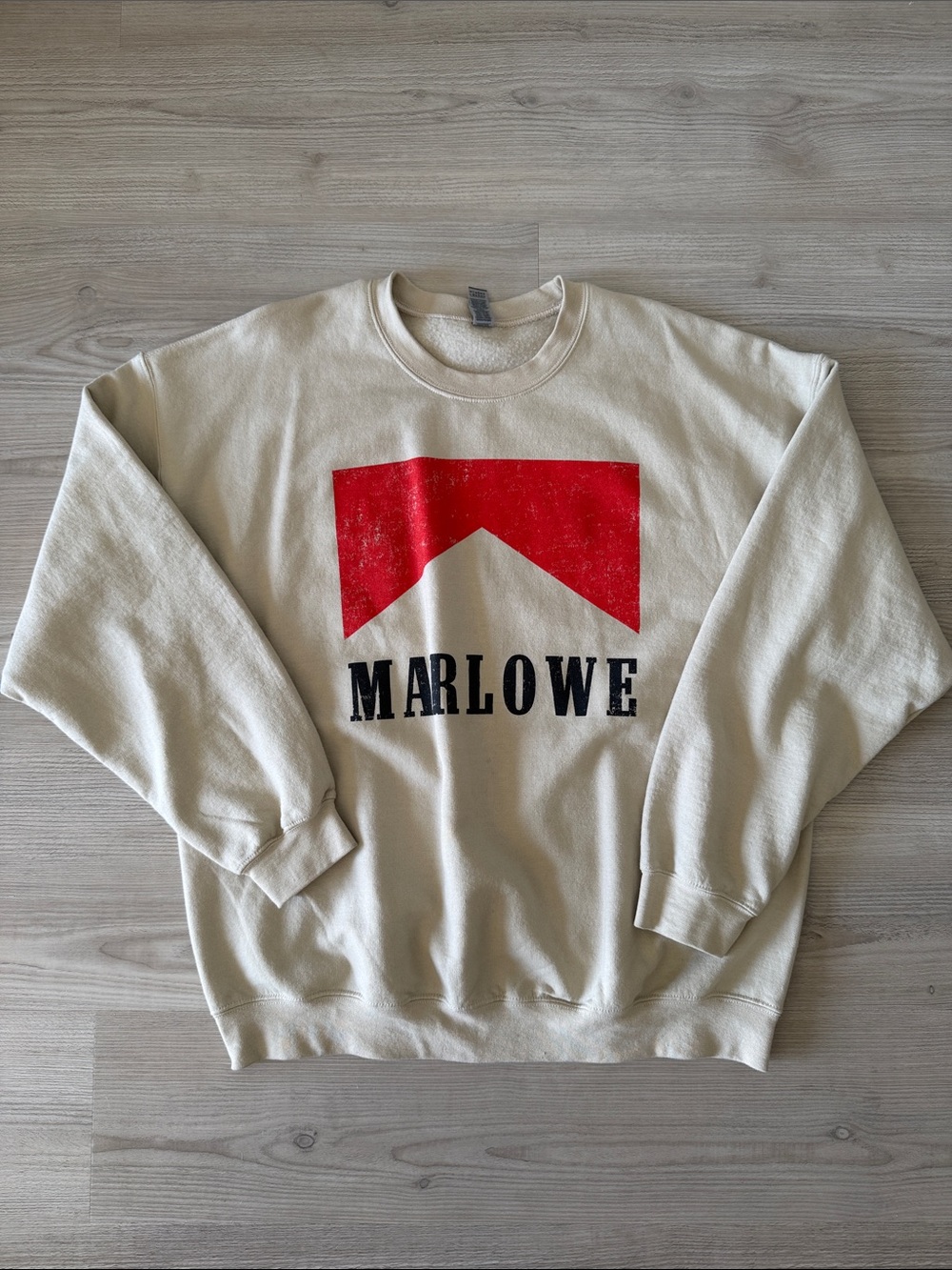 Kameron Marlowe Tour Cream Crewneck with Red Chevron and Black Logo